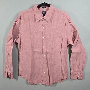 J Crew Shirt Mens Large Red Slim Fit 100% Linen‎ Button Up Casual Lightweight